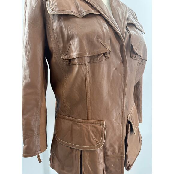 9/15 Exclusively for Saks Fifth Ave Brown Leather Utility Jacket Blazer 10 M - Picture 8 of 16